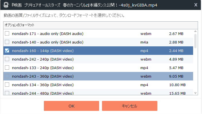 動画フォーマットを選択