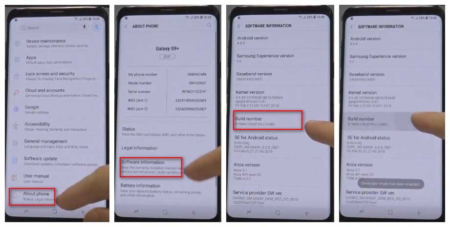 Enable Developer Option on GalaxyS9 